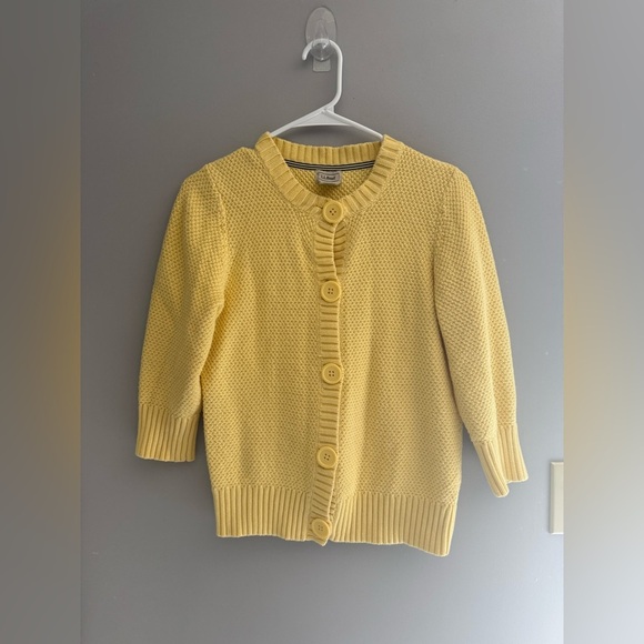 LL Bean Button Front Cardigan Womens SZ S Yellow Knit Cotton 3/4 Sleeve Cottage - Picture 1 of 8
